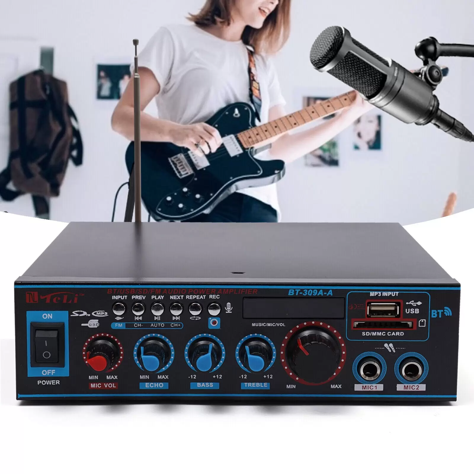 Amplificador estéreo Hi-Fi con Bluetooth, amplificador digital de audio FM