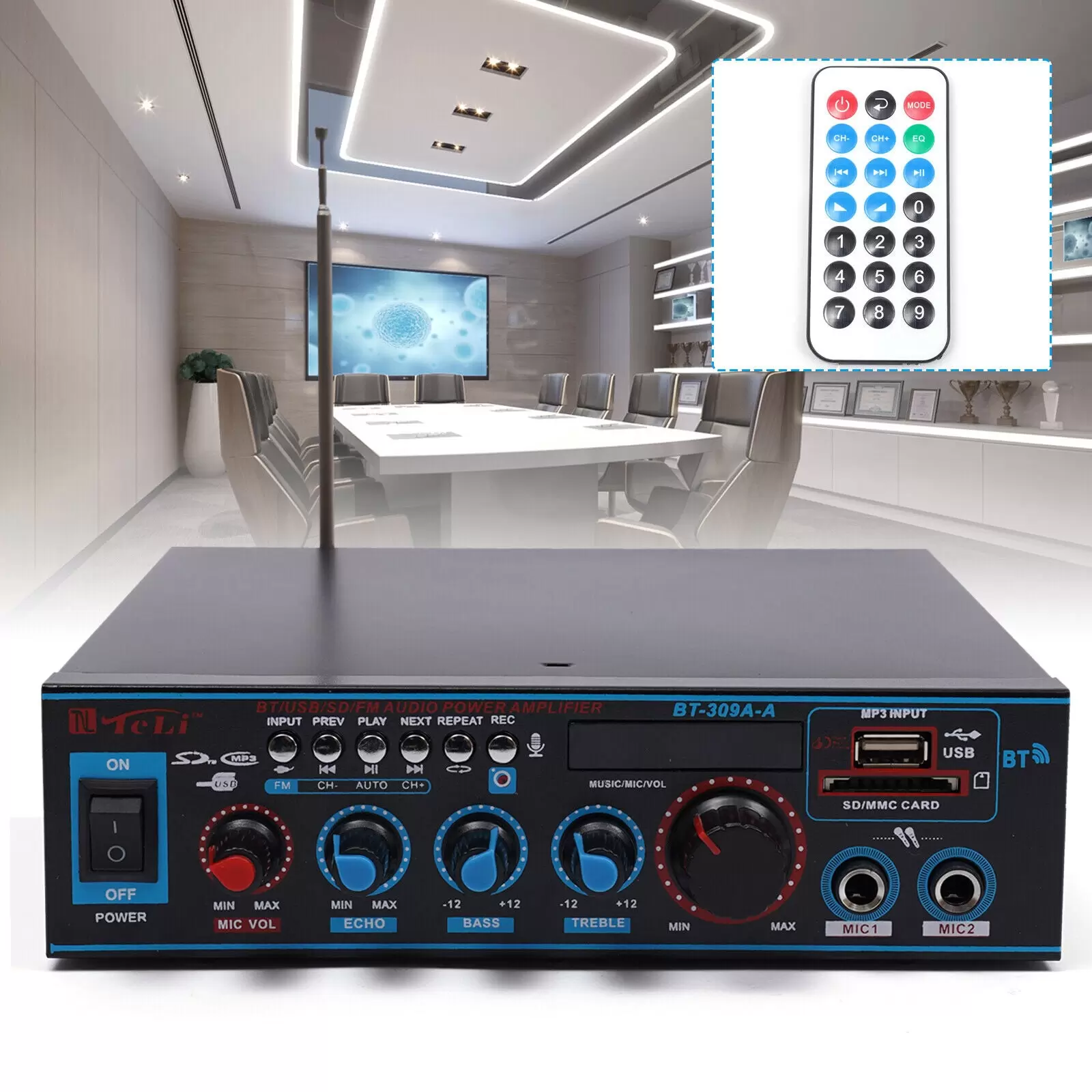 Amplificador estéreo Hi-Fi con Bluetooth, amplificador digital de audio FM