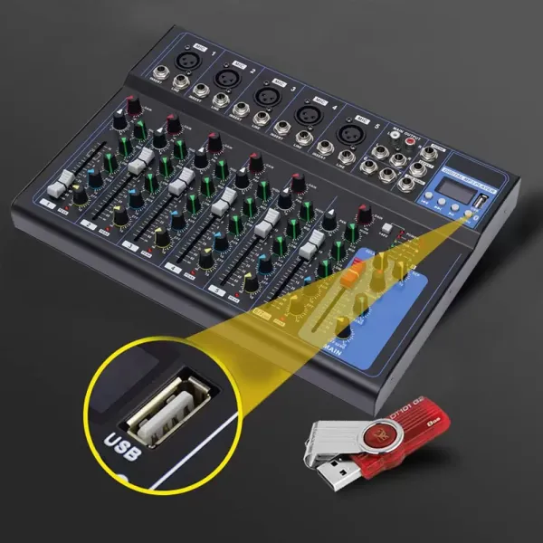 Mezclador de audio con 7 canales, Bluetooth, USB, 48 V, alimentación fantasma, para guitarristas, cantantes o productores, grabadora