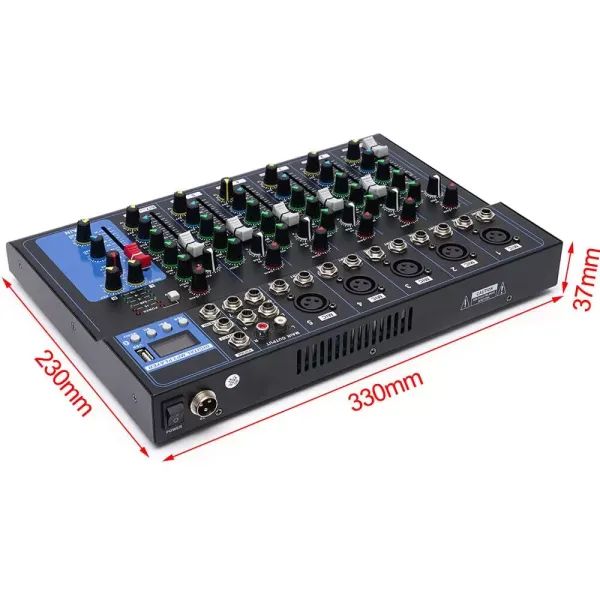 Mezclador de audio con 7 canales, Bluetooth, USB, 48 V, alimentación fantasma, para guitarristas, cantantes o productores, grabadora