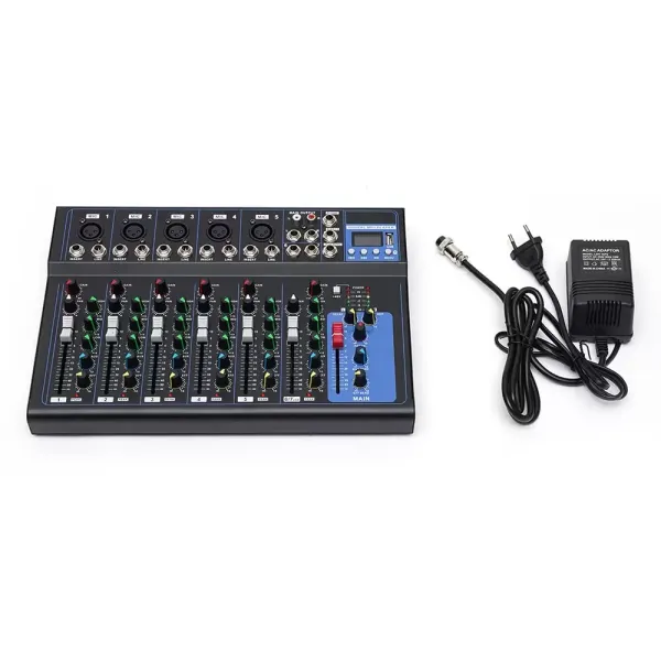 Mezclador de audio con 7 canales, Bluetooth, USB, 48 V, alimentación fantasma, para guitarristas, cantantes o productores, grabadora