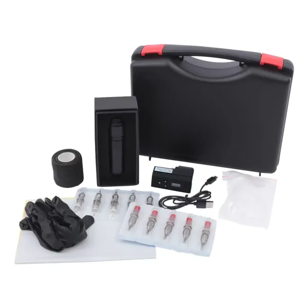 Kit de máquina de tatuaje rotatorio, profesional, con 20 agujas de tatuaje, inalámbrico, suministro de energía para tatuajes