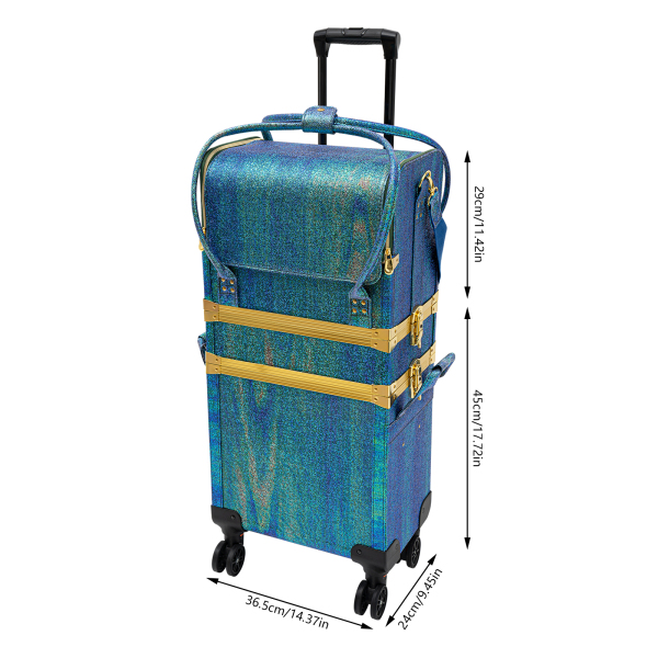 Maletín de maquillaje rodante, Trolley maletín de maquillaje profesional, Movimiento flexible, 36.5*24*74cm, Verde