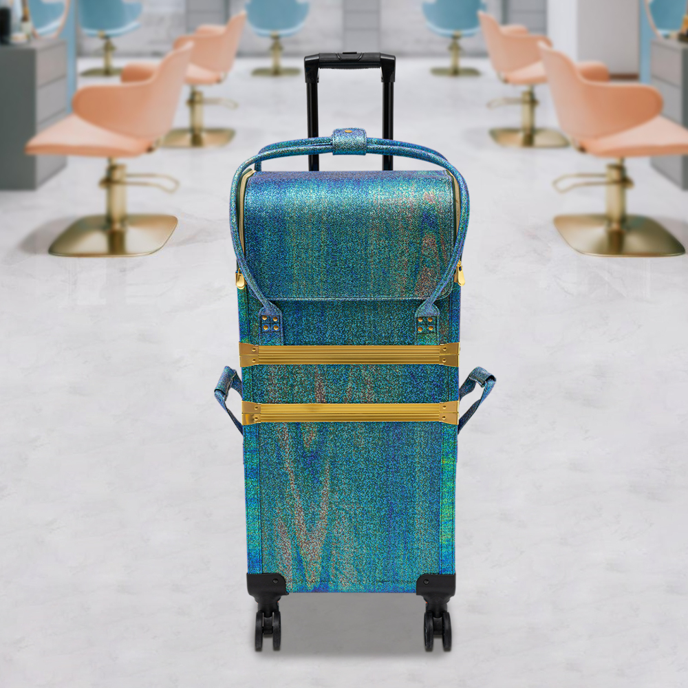 Maletín de maquillaje rodante, Trolley maletín de maquillaje profesional, Movimiento flexible, 36.5*24*74cm, Verde
