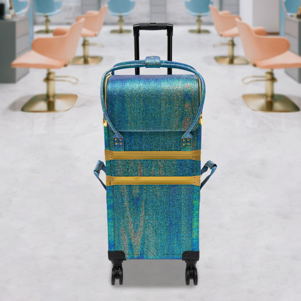 Maletín de maquillaje rodante, Trolley maletín de maquillaje profesional, Movimiento flexible, 36.5*24*74cm, Verde