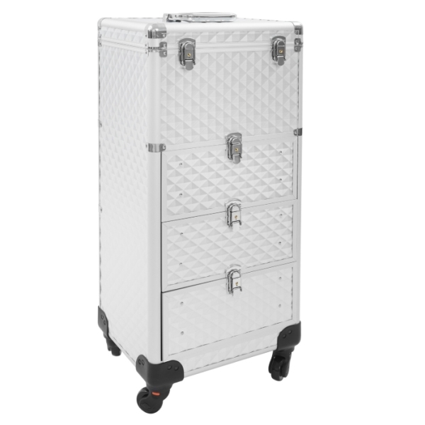 Caja de almacenamiento para maquilladores tipo cajón, caja de maquillaje con ruedas - Cubo de agua plateado