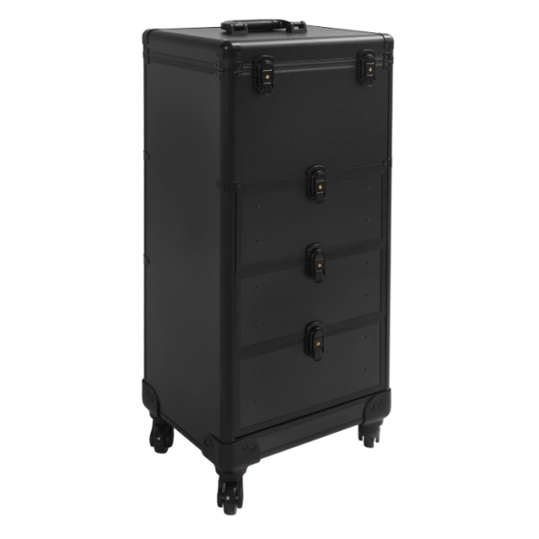 Caja de almacenamiento con cajón para maquillaje, estuche con ruedas para maquillaje - negro brillante