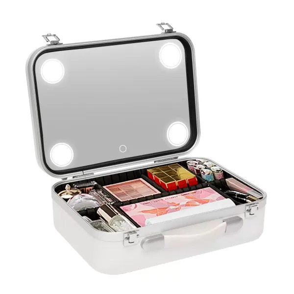 Neceser de maquillaje maletín organizador de cosméticos, caja de maquillaje con luces y espejos, cosméticos, joyas,  Blanco, Simplicidad