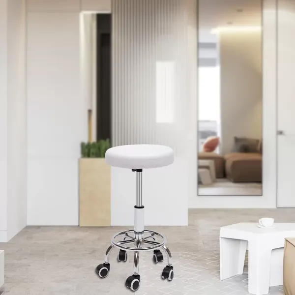 Taburete con ruedas (360°, altura regulable, 44 a 57 cm), color blanco