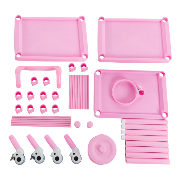 Carro de belleza de 3 niveles, carro de belleza, carro de salón con cajón y cubo de basura, Rosa