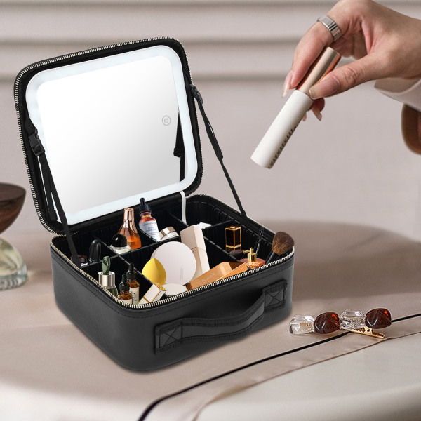Neceser con espejo iluminado grande, neceser desmontable, neceser profesional con espejo cosmético