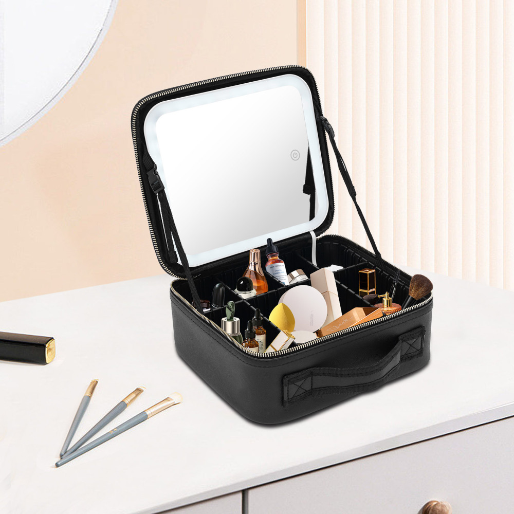 Neceser con espejo iluminado grande, neceser desmontable, neceser profesional con espejo cosmético