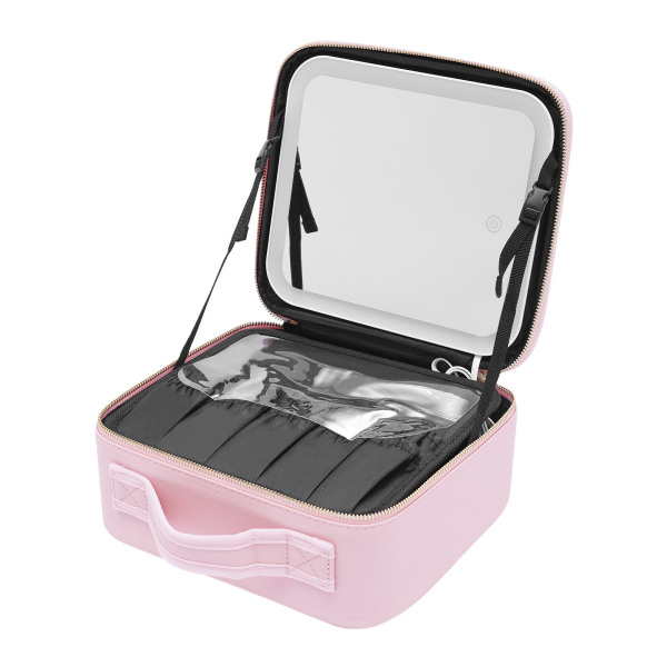 Neceser con gran espejo iluminado, luces de 3 colores, brillo ajustable, divisores ajustables