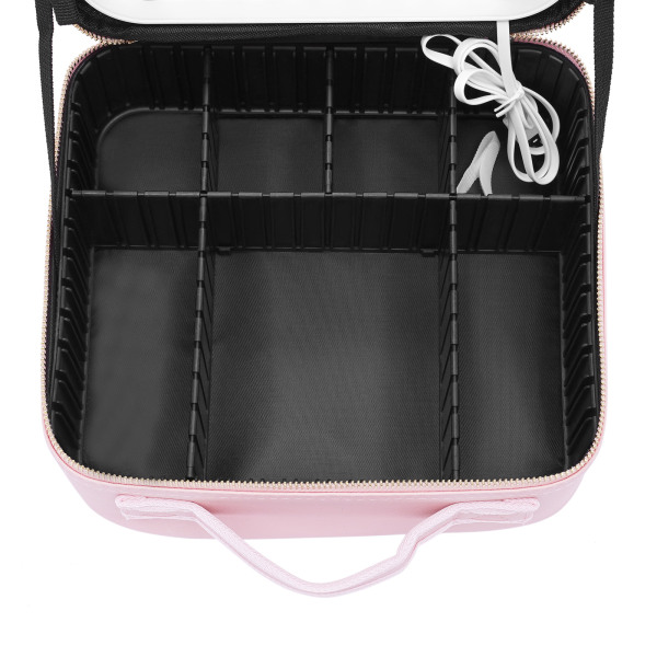 Neceser con gran espejo iluminado, luces de 3 colores, brillo ajustable, divisores ajustables