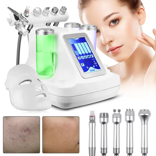 7 en 1 oxígeno máquina de belleza de oxígeno Hydrafacial dispositivo Hydro microdermabrasion dispositivo radio frecuencia cara limpieza