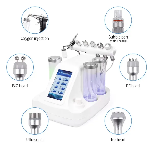 7 en 1 oxígeno máquina de belleza de oxígeno Hydrafacial dispositivo Hydro microdermabrasion dispositivo radio frecuencia cara limpieza