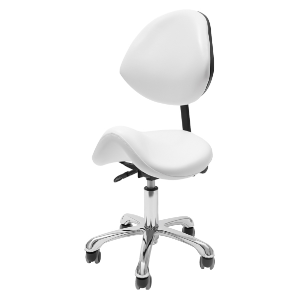 Taburete de silla de montar, Taburete de silla de montar ajustable, 5 ruedas, Blanco