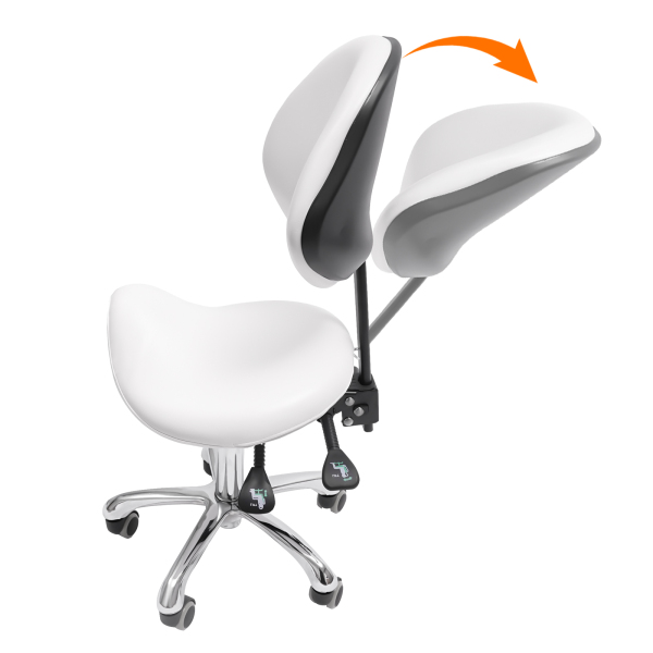 Taburete de silla de montar, Taburete de silla de montar ajustable, 5 ruedas, Blanco