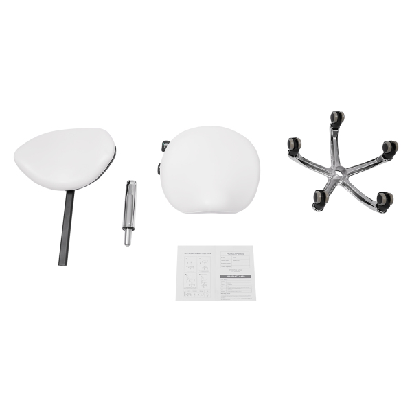 Taburete de silla de montar, Taburete de silla de montar ajustable, 5 ruedas, Blanco