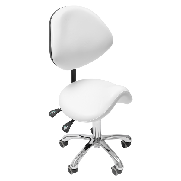Taburete de silla de montar, Taburete de silla de montar ajustable, 5 ruedas, Blanco