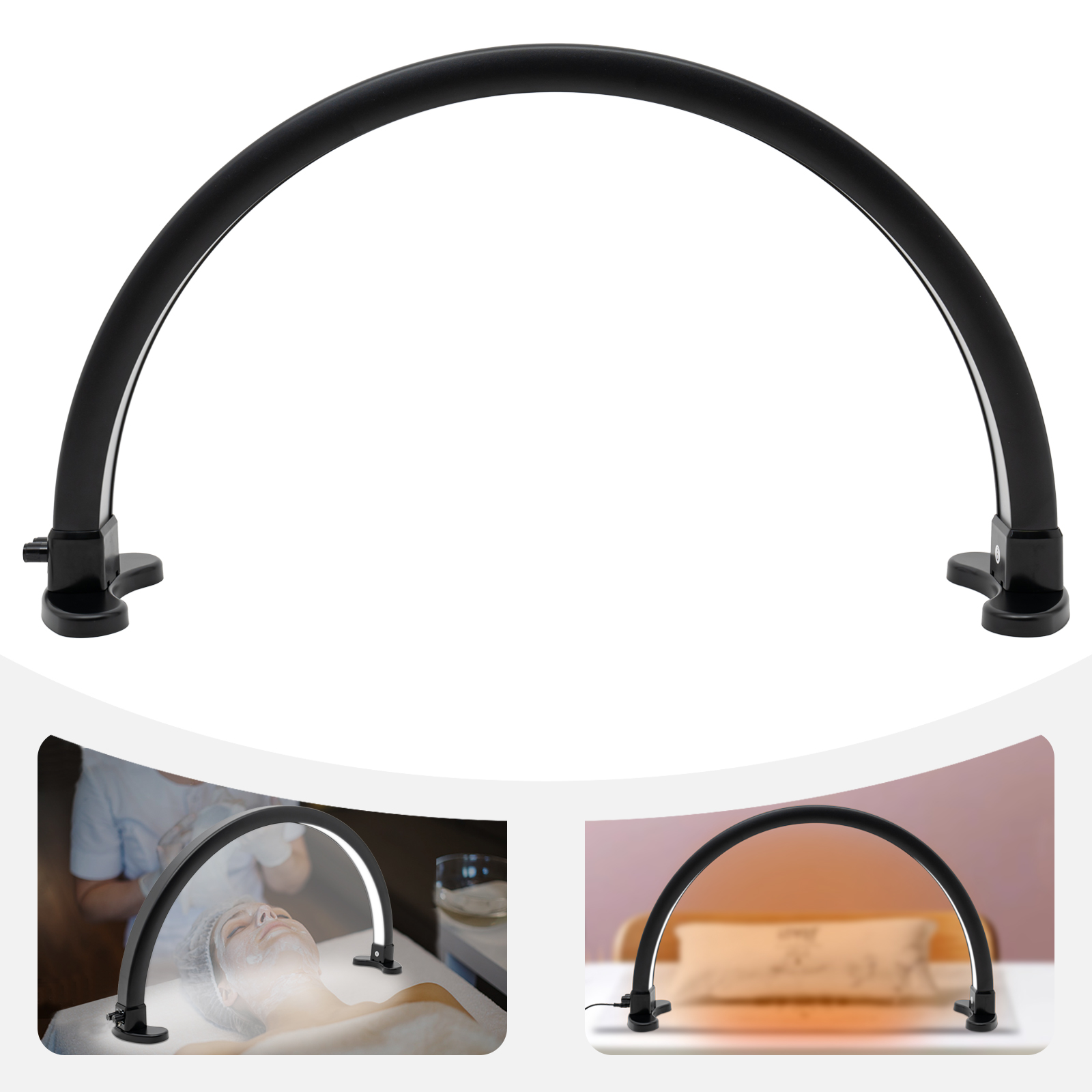 Luz LED de media luna, con brillo ajustable 2700K‑5600K, de escritorio de media luna para uñas, negro