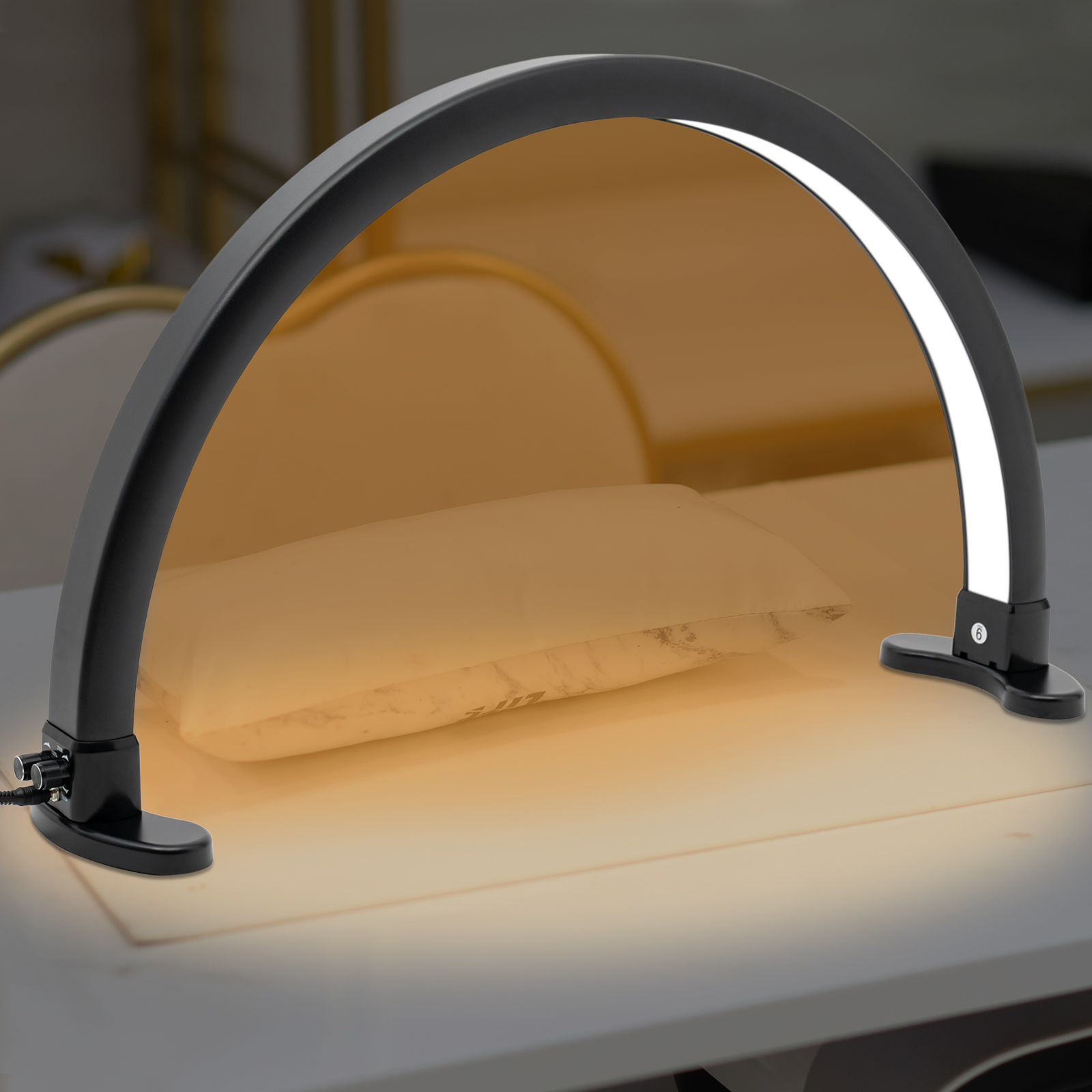 Luz LED de media luna, con brillo ajustable 2700K‑5600K, de escritorio de media luna para uñas, negro