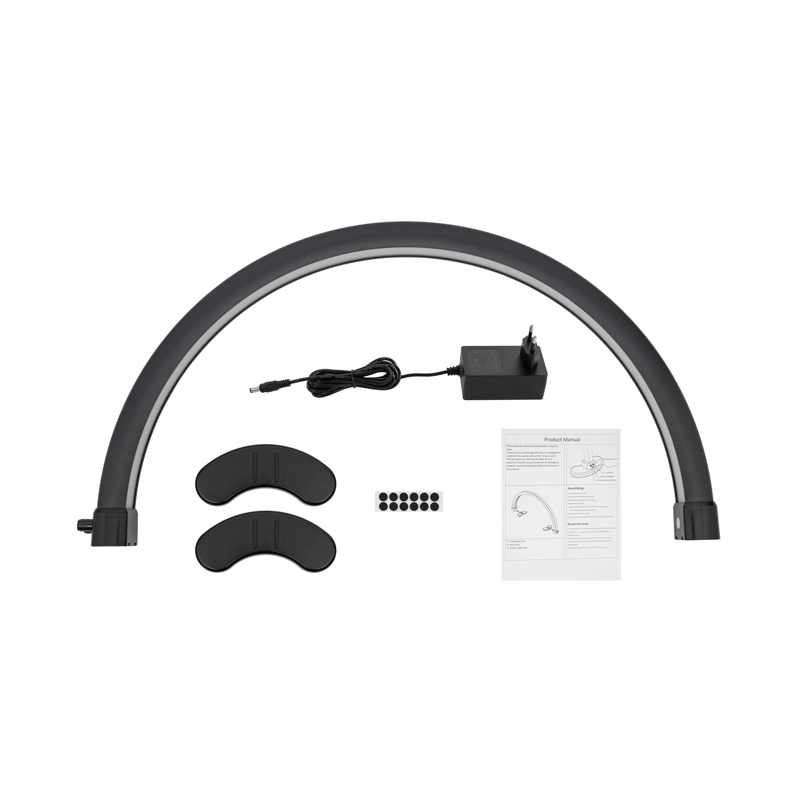 Luz LED de media luna, con brillo ajustable 2700K‑5600K, de escritorio de media luna para uñas, negro