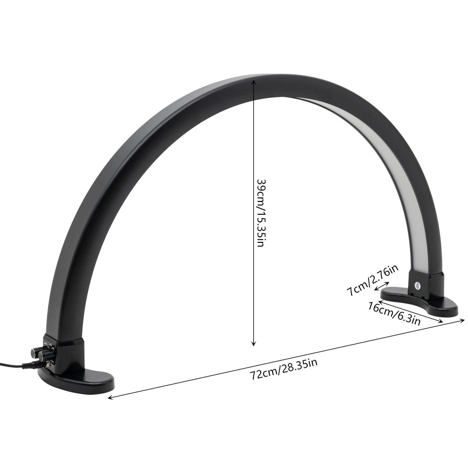 Luz LED de media luna, con brillo ajustable 2700K‑5600K, de escritorio de media luna para uñas, negro