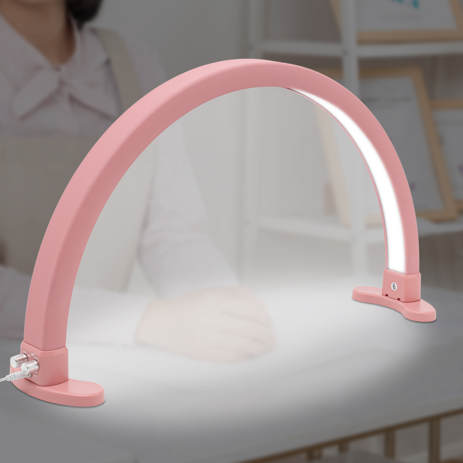 Luz LED de media luna, con brillo ajustable 2700K‑5600K, de escritorio de media luna para uñas, rosa Luz LED de media luna, con brillo ajustable 2700K‑5600K, de escritorio de media luna para uñas, rosa