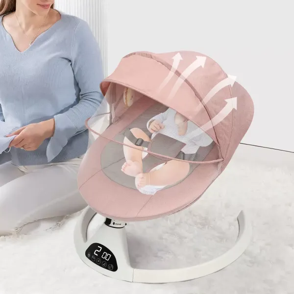 Balancín eléctrico para bebé con Bluetooth, mecedora con mando a distancia para bebés de 0 a 12 meses (rosa)