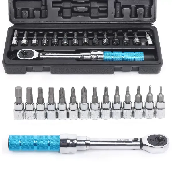 CNCEST Llave dinamométrica para bicicleta, 15 piezas, con 2-14 Nm, carraca de 1-4 velocidades, tipo preestablecido, llave Torque