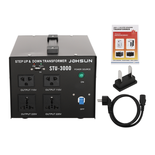 Transformador de tensión (3000 W, 110 V 230 V, adaptador europeo con puerto USB)