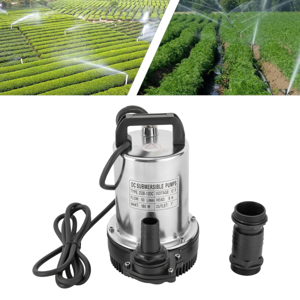 CNCEST Bomba sumergible de 12 V 160 W de acero inoxidable CC para pozos profundos, 6000 l/h