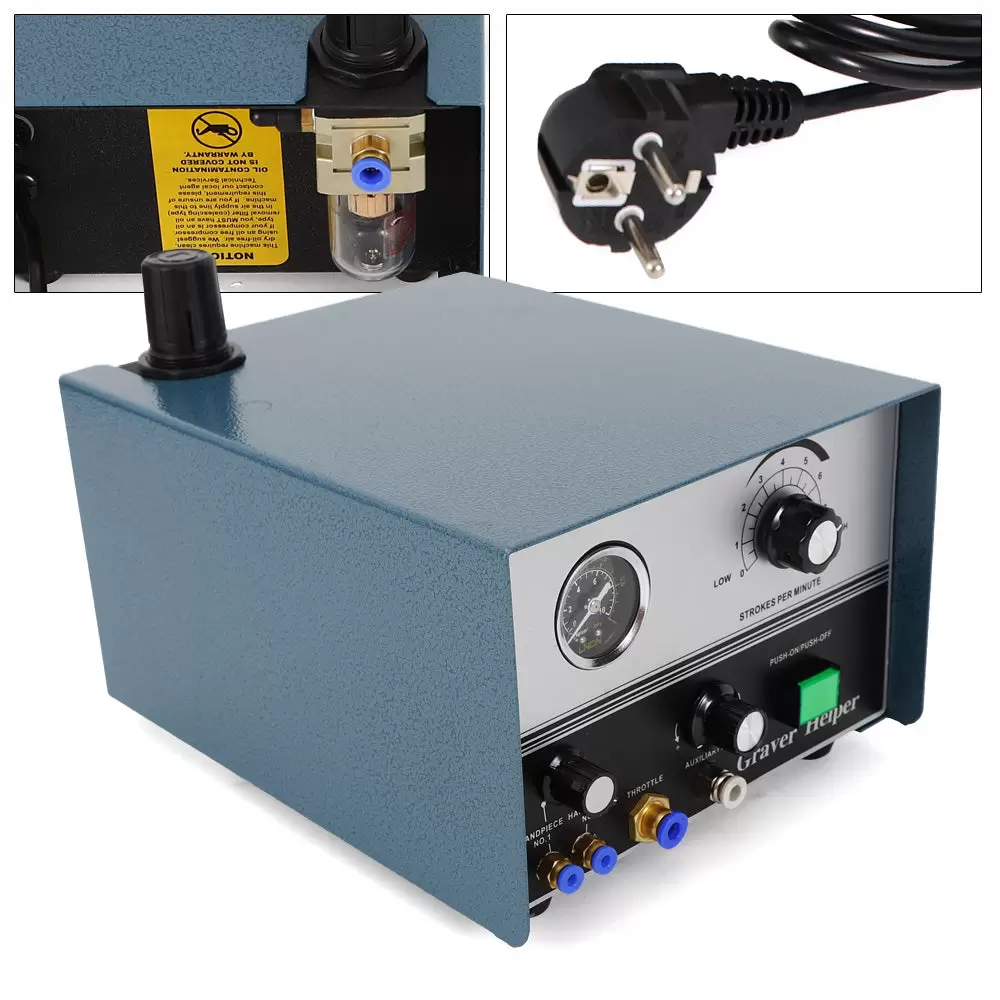 Máquina de grabado neumática, de doble cabezal con control de pedal para tallar madera, metales, piedras preciosas y joyas