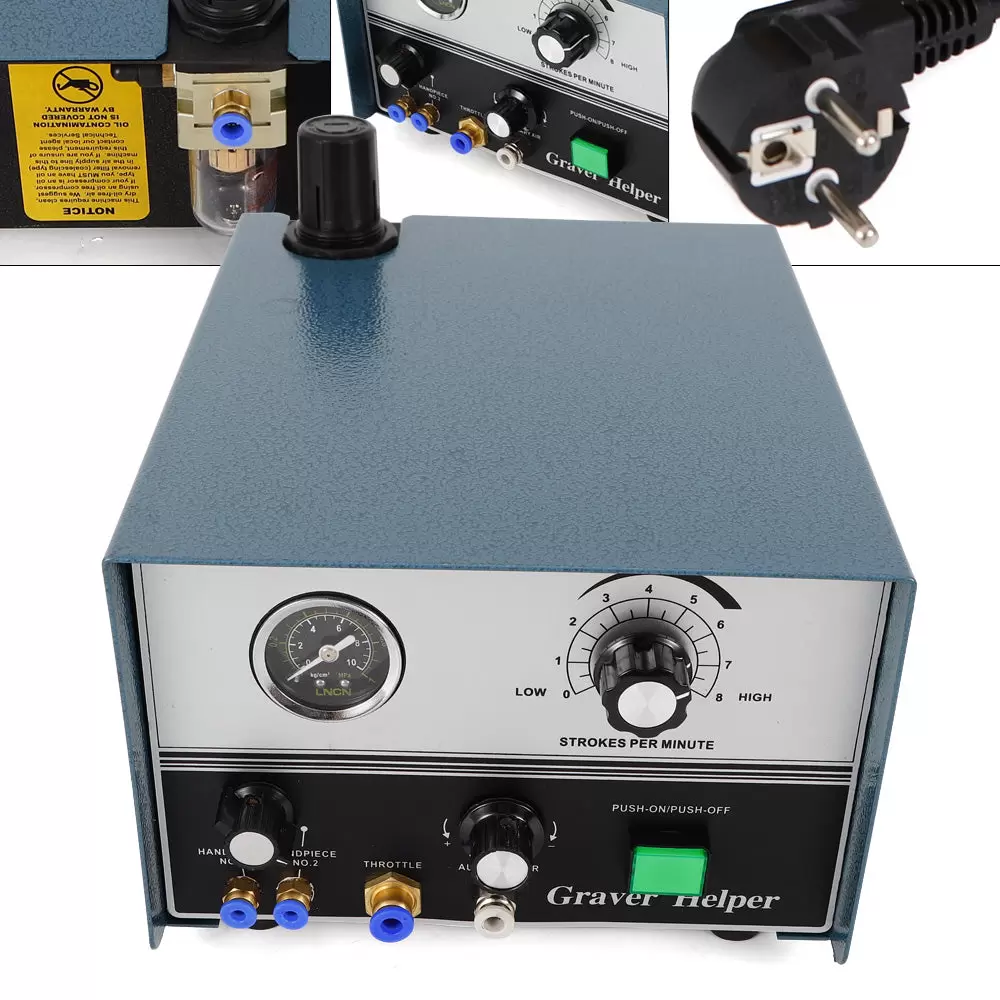 Máquina de grabado neumática, de doble cabezal con control de pedal para tallar madera, metales, piedras preciosas y joyas