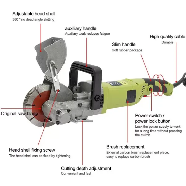 Fresadora eléctrica para muros, ranura para pared, motor eléctrico de 4000 W, profundidad de corte de 33 mm