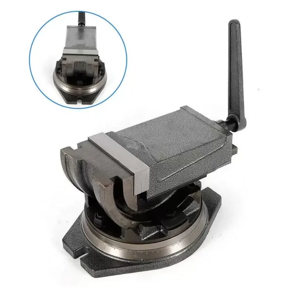 Tornillo de banco de 125 mm (acabado pesado de hierro fundido, 2400 kg de fuerza de sujeción, base giratoria 360°, función de inclinación de 90°)