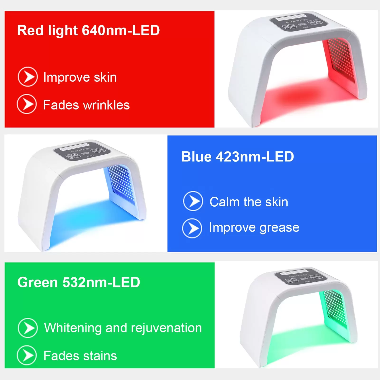 Máquina de belleza facial con luz LED PDT, para terapia de fotón, terapia de luz, cuidado de la piel