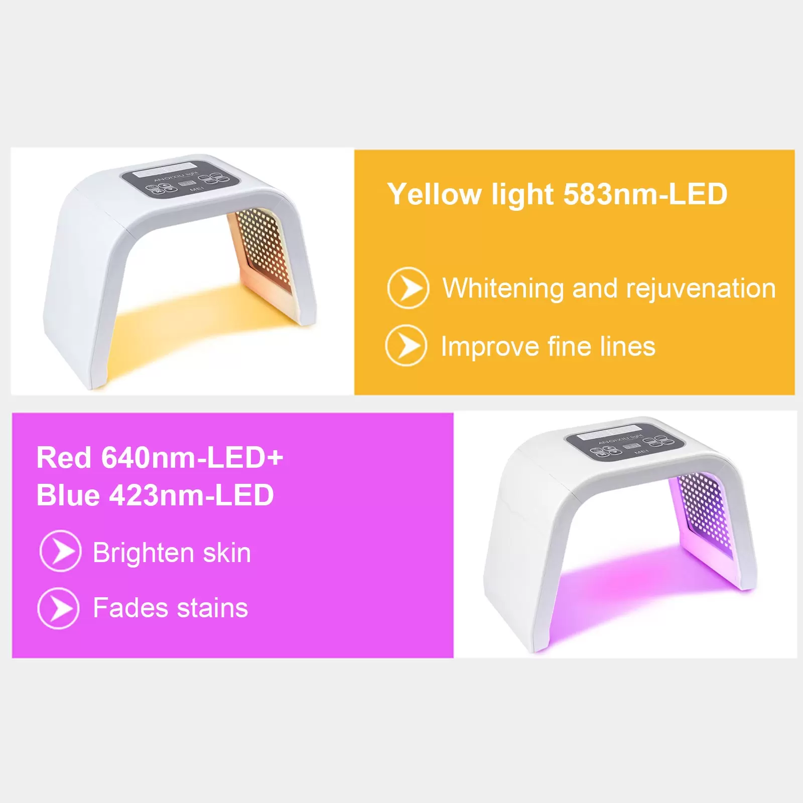 Máquina de belleza facial con luz LED PDT, para terapia de fotón, terapia de luz, cuidado de la piel