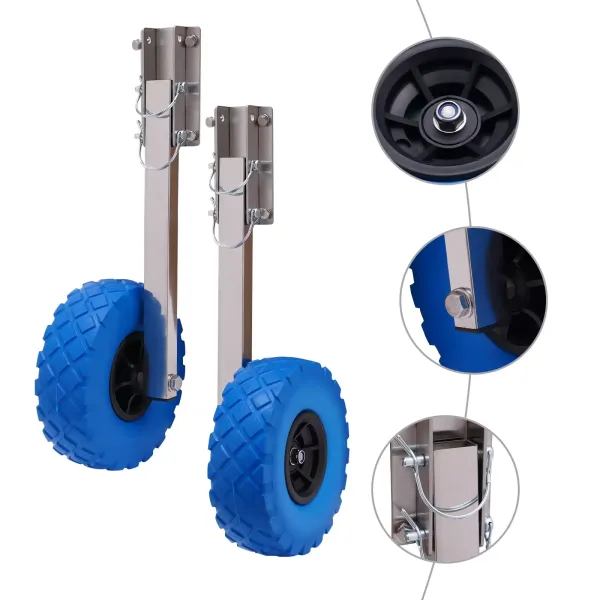 Ruedas de transporte para botes inflables, plegable, de acero inoxidable, ruedas traseras, ruedas neumáticas, carga máxima: 150kg