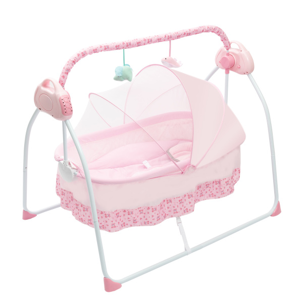 Cuna Eléctrica para Bebé de Carga 0-25Kg, Cuna Mecedora para Bebé con Bluetooth, Cama Oscilante Automática de 90*50 cm (Rosa)