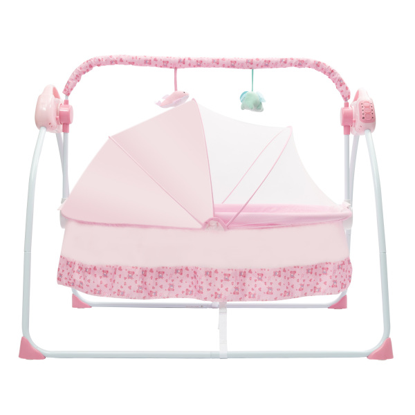Cuna Eléctrica para Bebé de Carga 0-25Kg, Cuna Mecedora para Bebé con Bluetooth, Cama Oscilante Automática de 90*50 cm (Rosa)