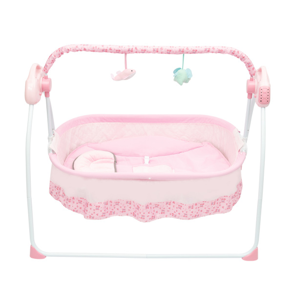Cuna Eléctrica para Bebé de Carga 0-25Kg, Cuna Mecedora para Bebé con Bluetooth, Cama Oscilante Automática de 90*50 cm (Rosa)