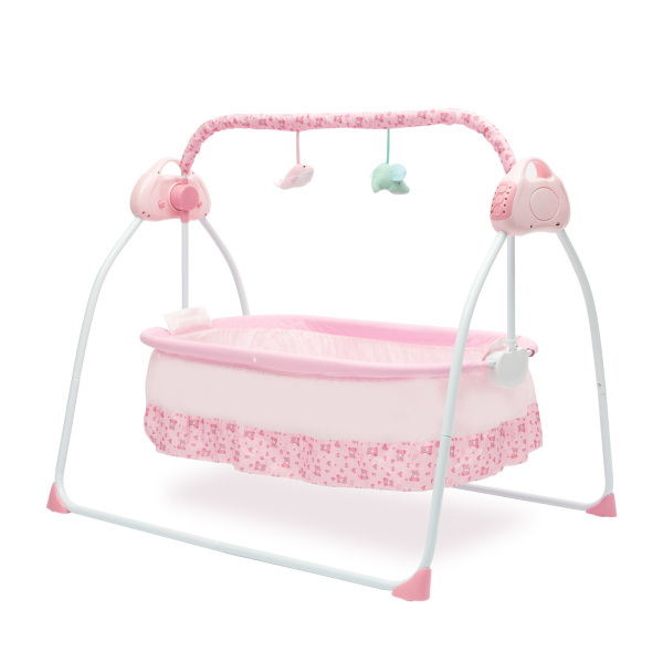 Cuna Eléctrica para Bebé de Carga 0-25Kg, Cuna Mecedora para Bebé con Bluetooth, Cama Oscilante Automática de 90*50 cm (Rosa)
