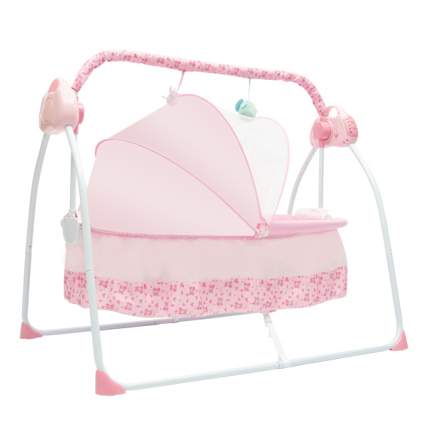 Cuna Eléctrica para Bebé de Carga 0-25Kg, Cuna Mecedora para Bebé con Bluetooth, Cama Oscilante Automática de 90*50 cm (Rosa)