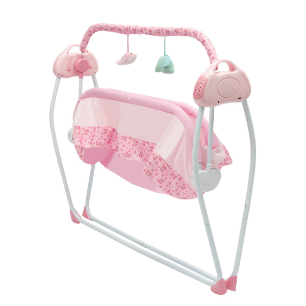Cuna Eléctrica para Bebé de Carga 0-25Kg, Cuna Mecedora para Bebé con Bluetooth, Cama Oscilante Automática de 90*50 cm (Rosa)
