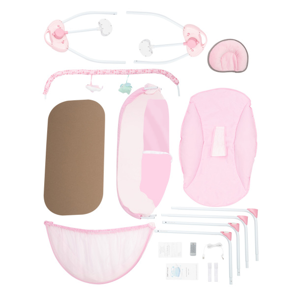 Cuna Eléctrica para Bebé de Carga 0-25Kg, Cuna Mecedora para Bebé con Bluetooth, Cama Oscilante Automática de 90*50 cm (Rosa)