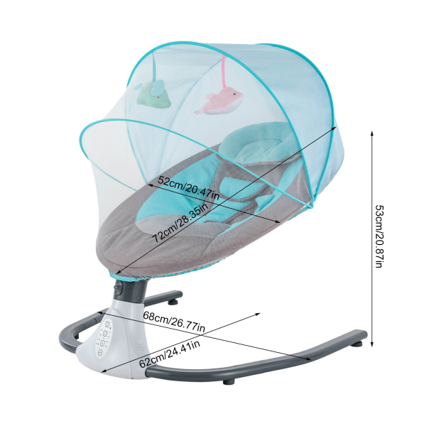 Balancín para bebé, electrónico, mecedora Bluetooth, columpio para bebés con música USB y juguetes para 0-12 meses, 3-12 kg, azul