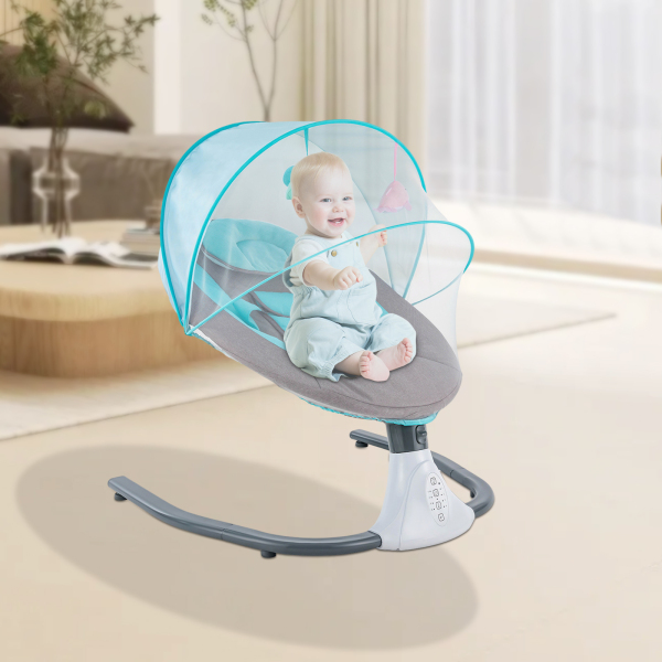 Balancín para bebé, electrónico, mecedora Bluetooth, columpio para bebés con música USB y juguetes para 0-12 meses, 3-12 kg, azul