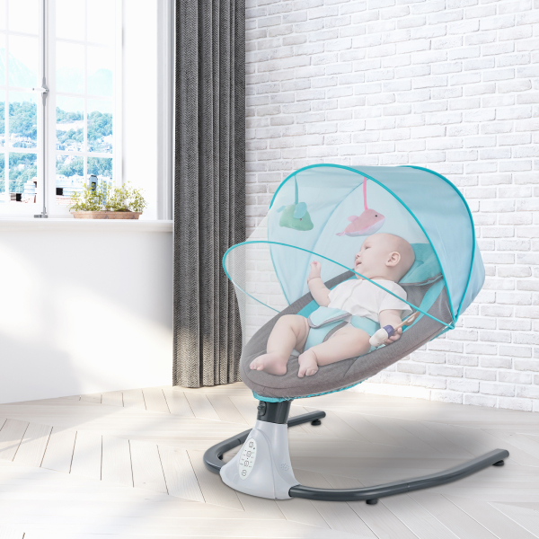 Balancín para bebé, electrónico, mecedora Bluetooth, columpio para bebés con música USB y juguetes para 0-12 meses, 3-12 kg, azul